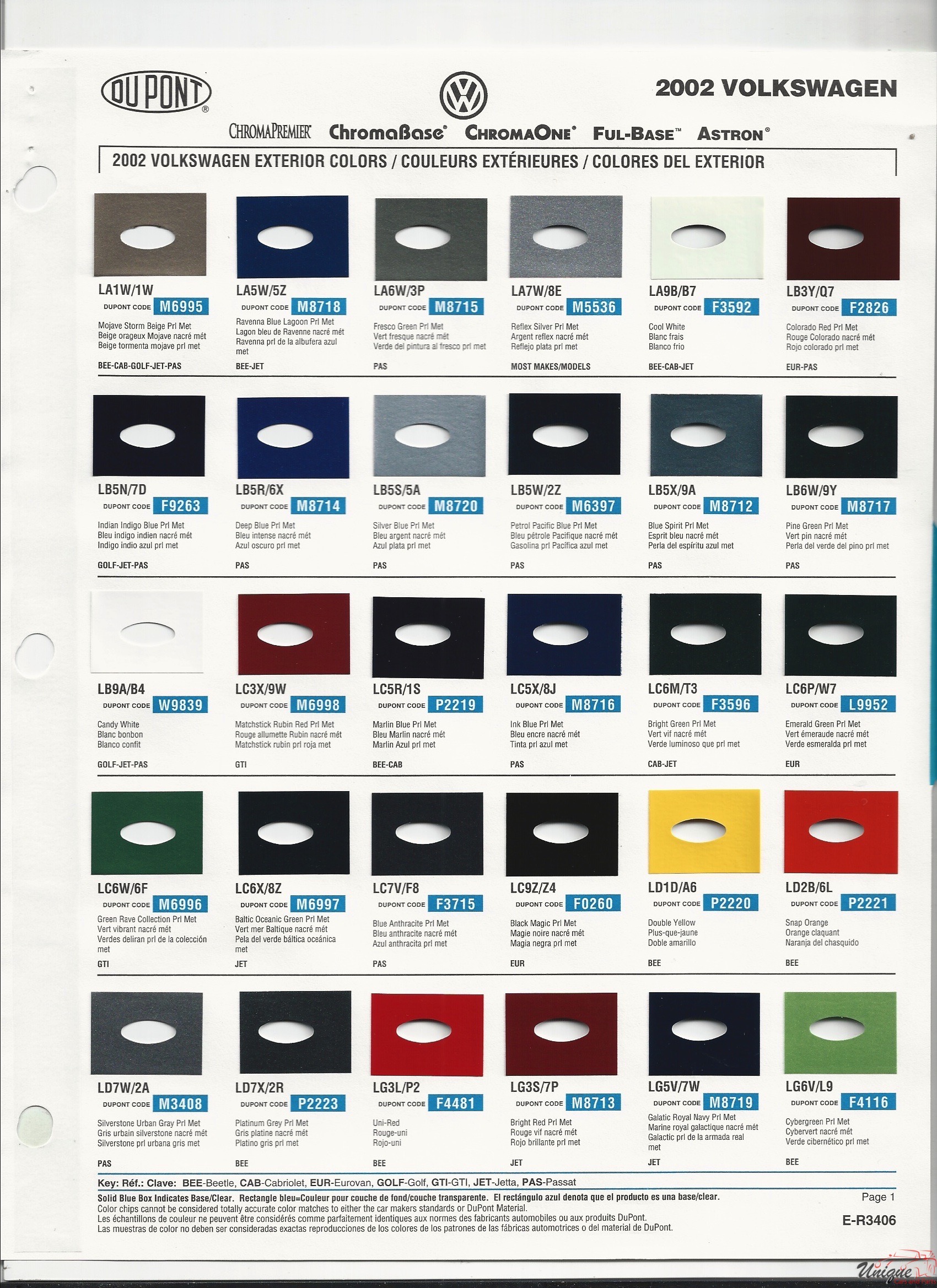 Volkswagen Paint Chart Color Reference